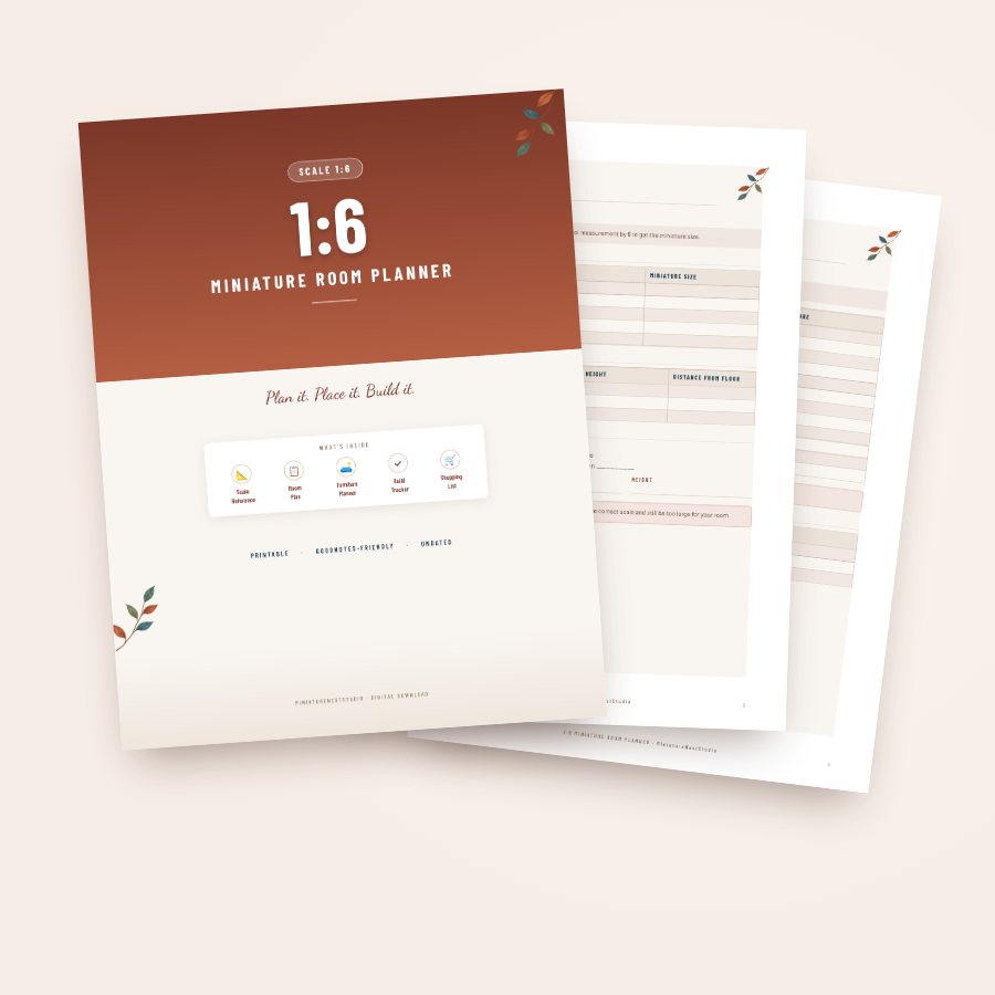 1:6 Miniature Room Planner: cover and two inside pages